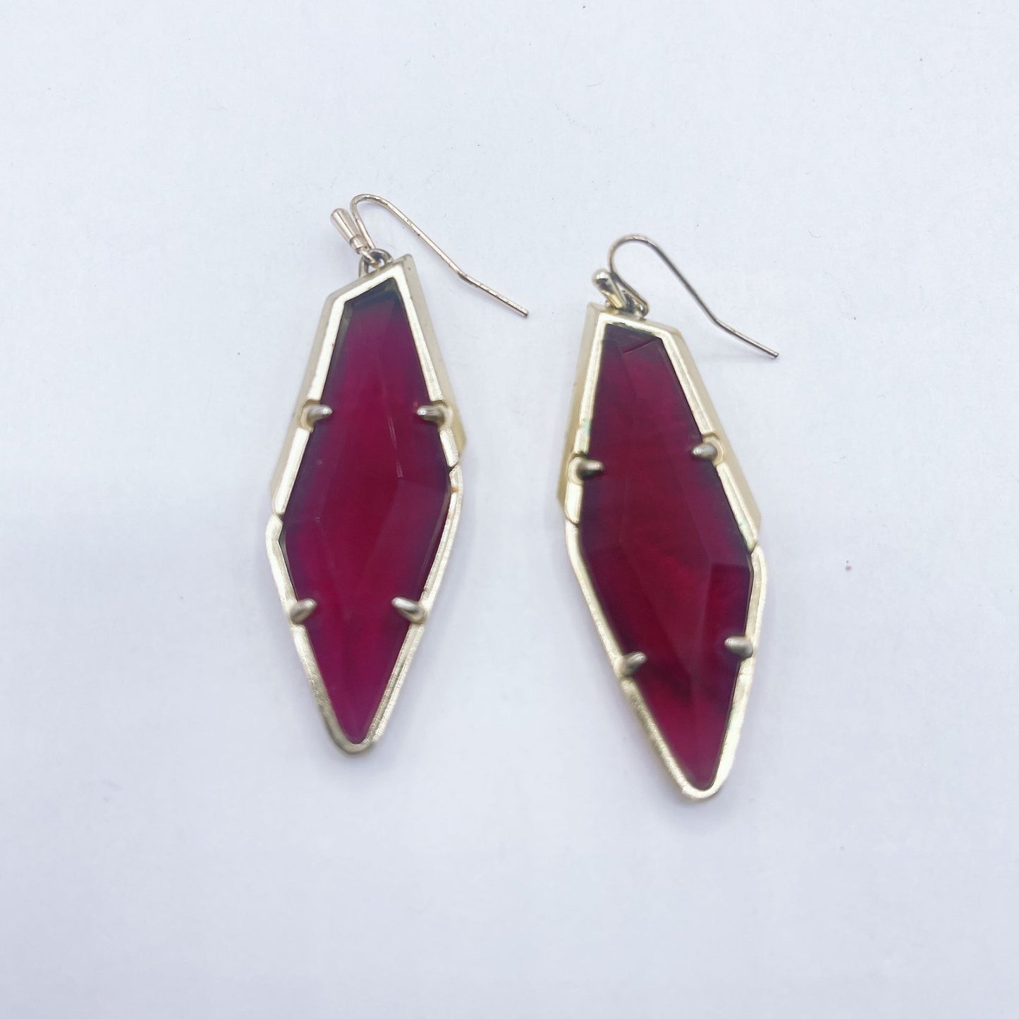 Kendra Scott Ruby Red Glass Geometric Gold Tone Drop Earrings