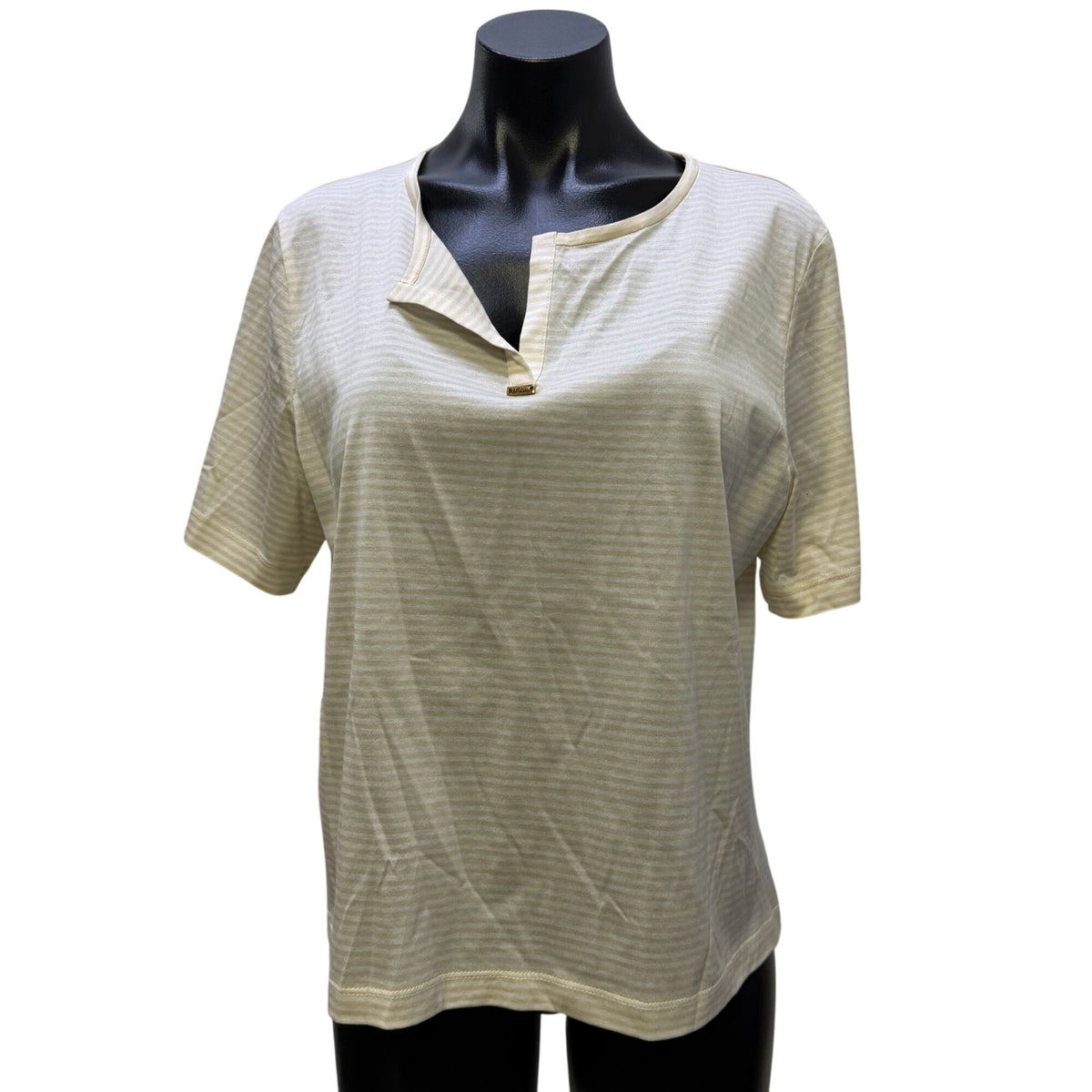 St. John Sport Cream White Striped Cotton Blouse XL