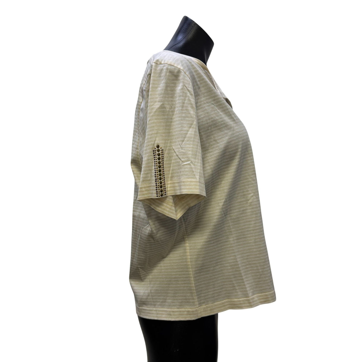 St. John Sport Cream White Striped Cotton Blouse XL