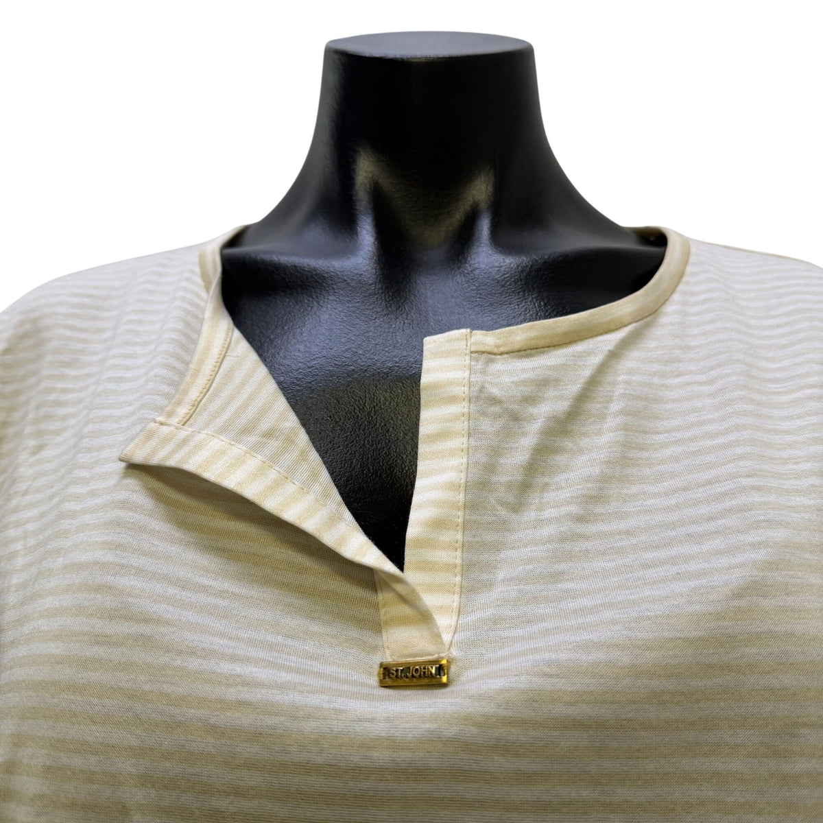 St. John Sport Cream White Striped Cotton Blouse XL