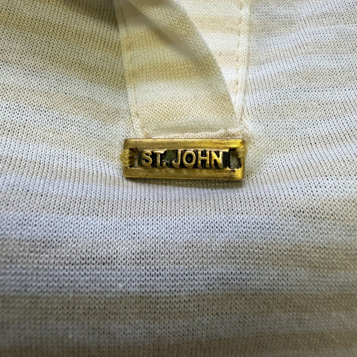 St. John Sport Cream White Striped Cotton Blouse XL