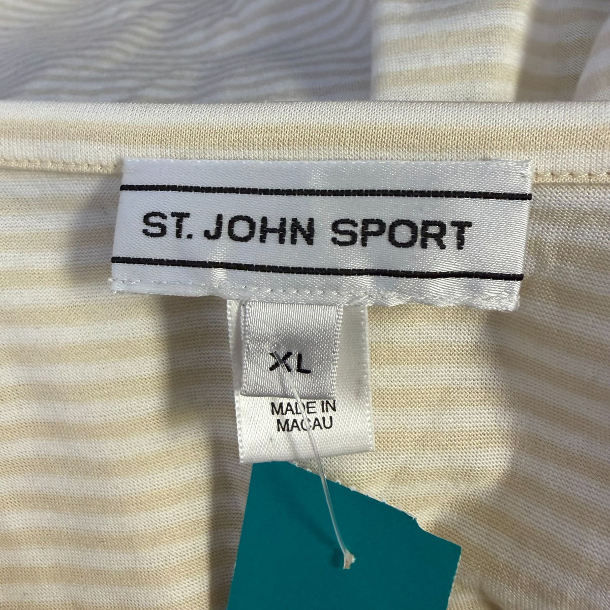 St. John Sport Cream White Striped Cotton Blouse XL