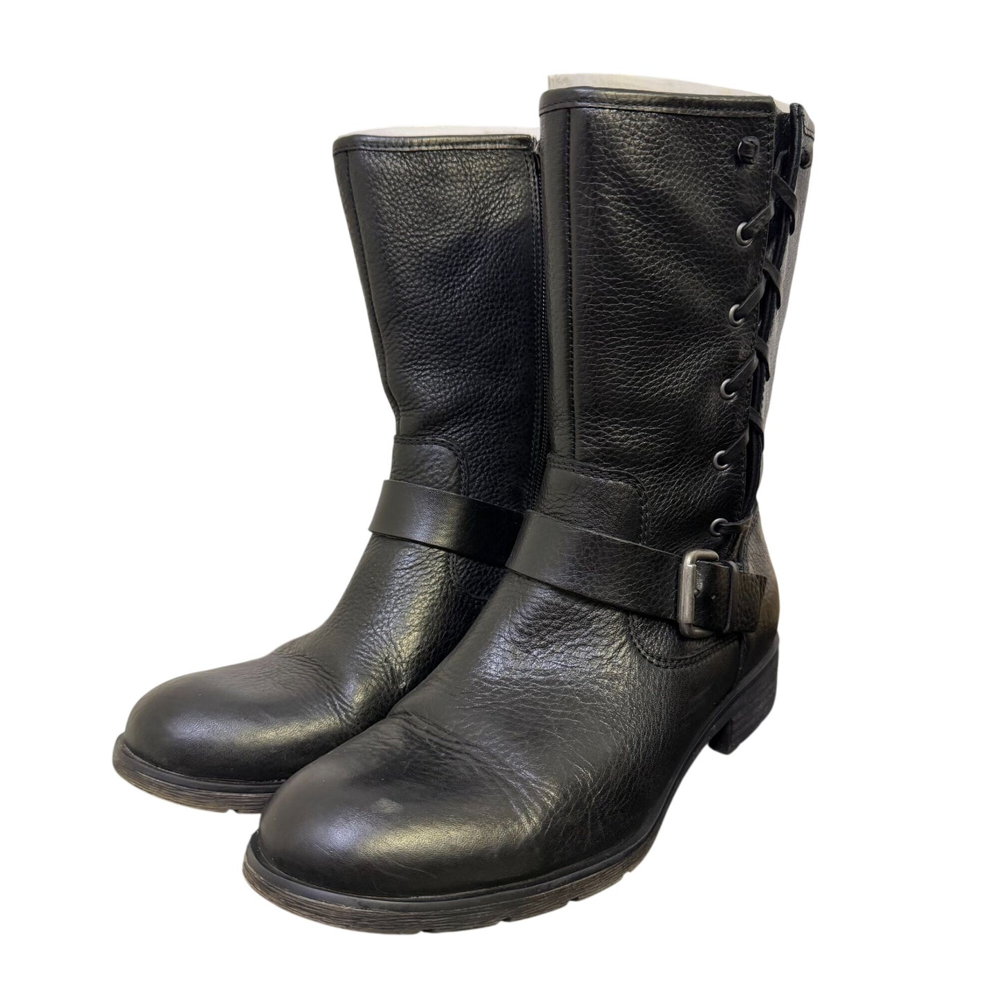 NWB Sofft Leather Lace-Up & Zip Black Boots Size 8