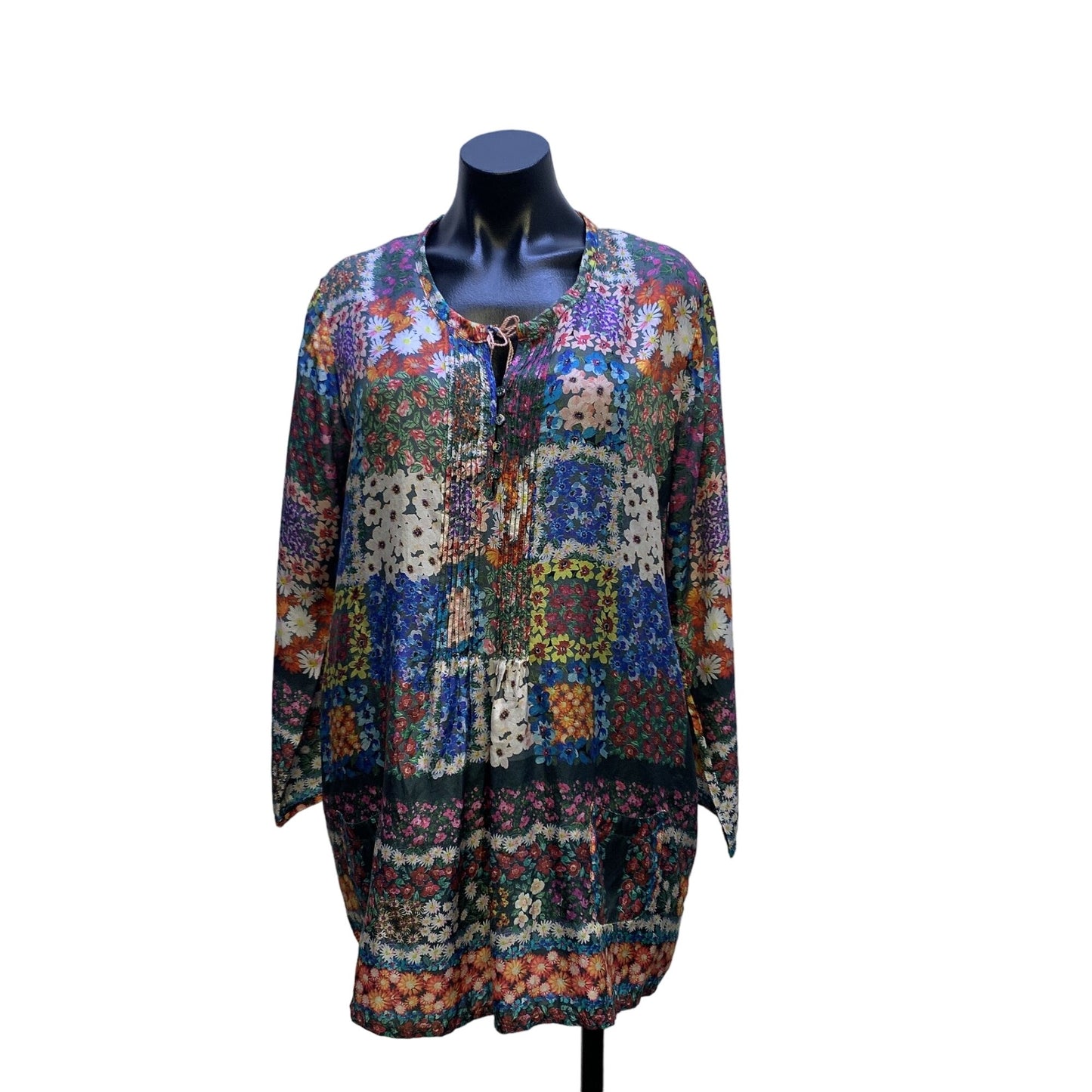 Johnny Was 100% Silk Floral Patchwork Blouse M