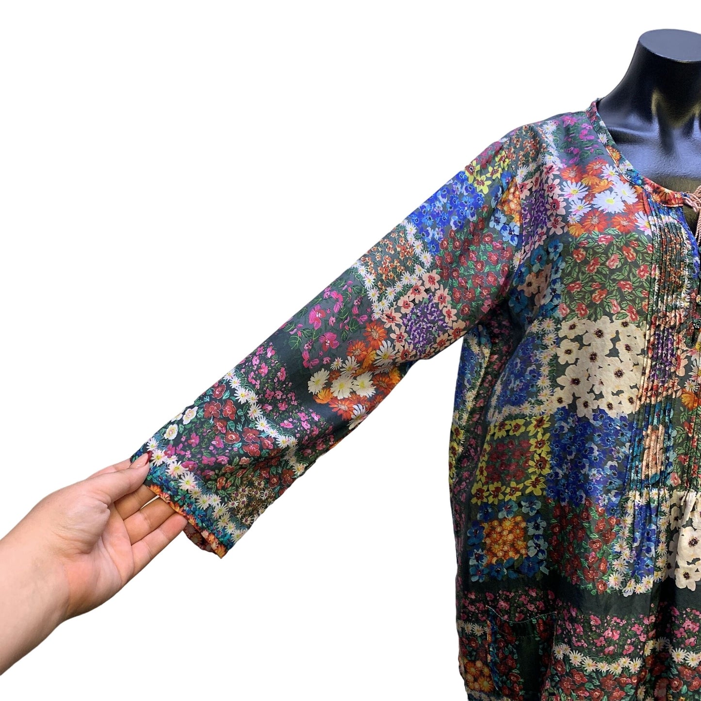 Johnny Was 100% Silk Floral Patchwork Blouse M