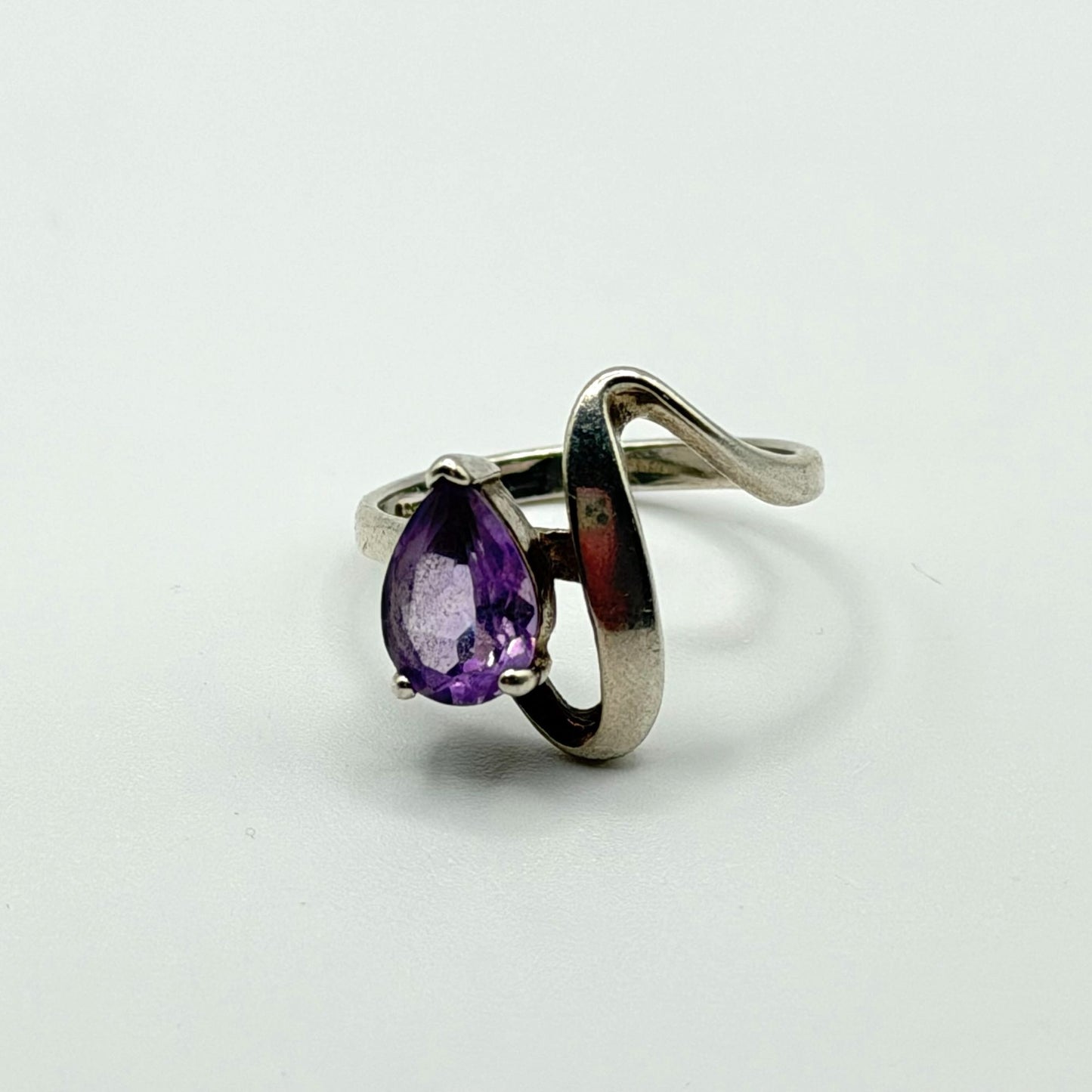 925 Sterling Silver Amethyst Teardrop Ring Size 9