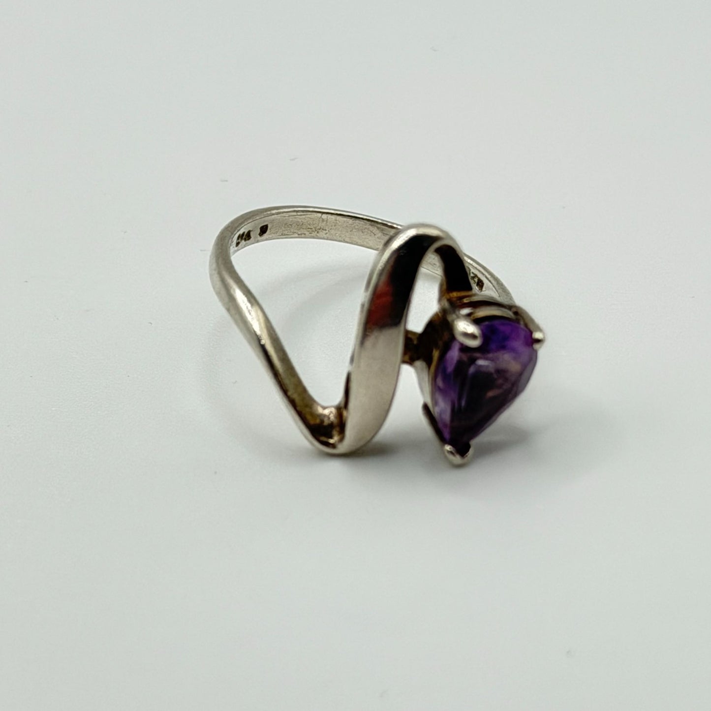 925 Sterling Silver Amethyst Teardrop Ring Size 9