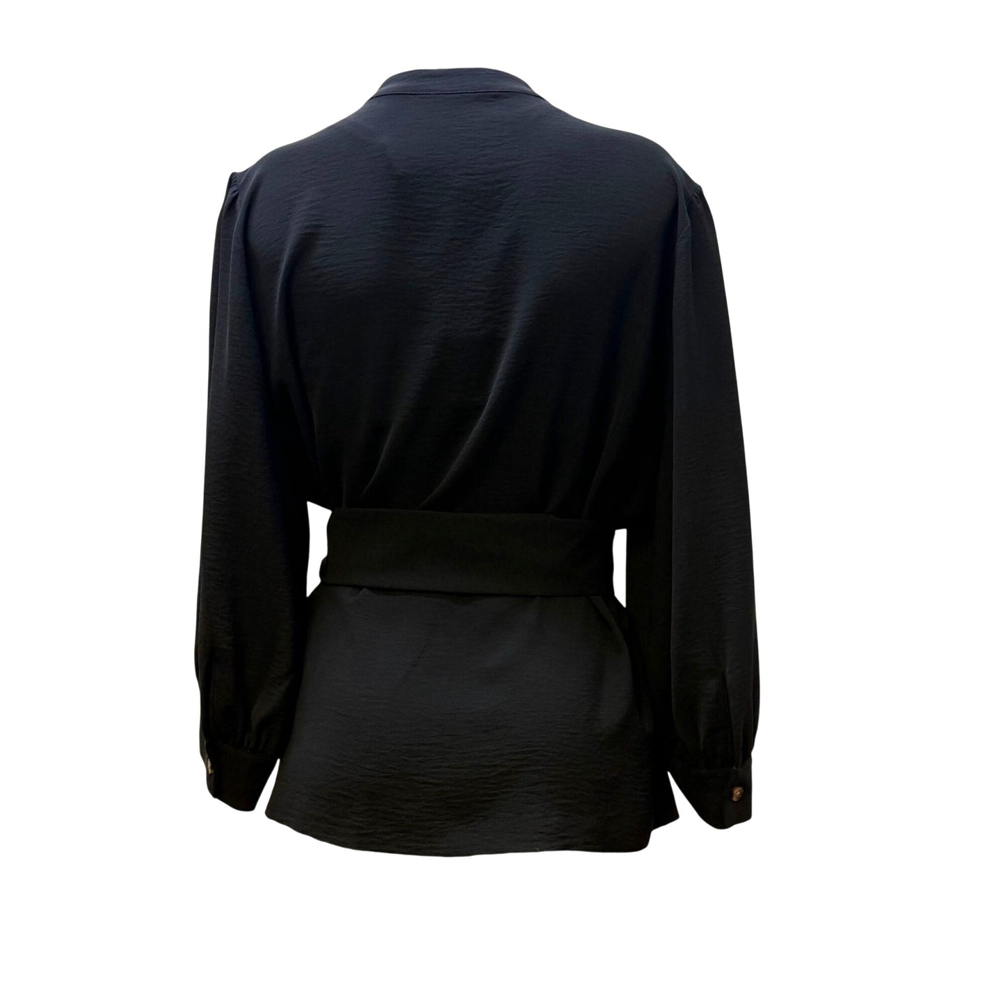 NWT Calvin Klein Black Belted Blouse With Textured Fabric & Tortoise Ring XL