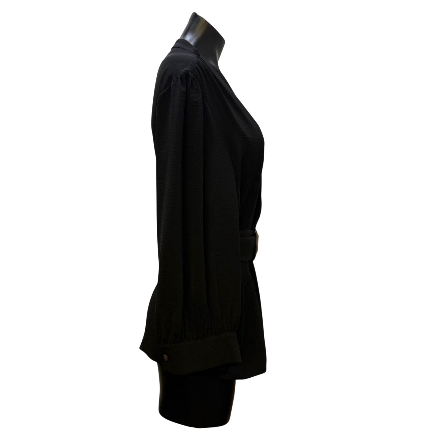 NWT Calvin Klein Black Belted Blouse With Textured Fabric & Tortoise Ring XL