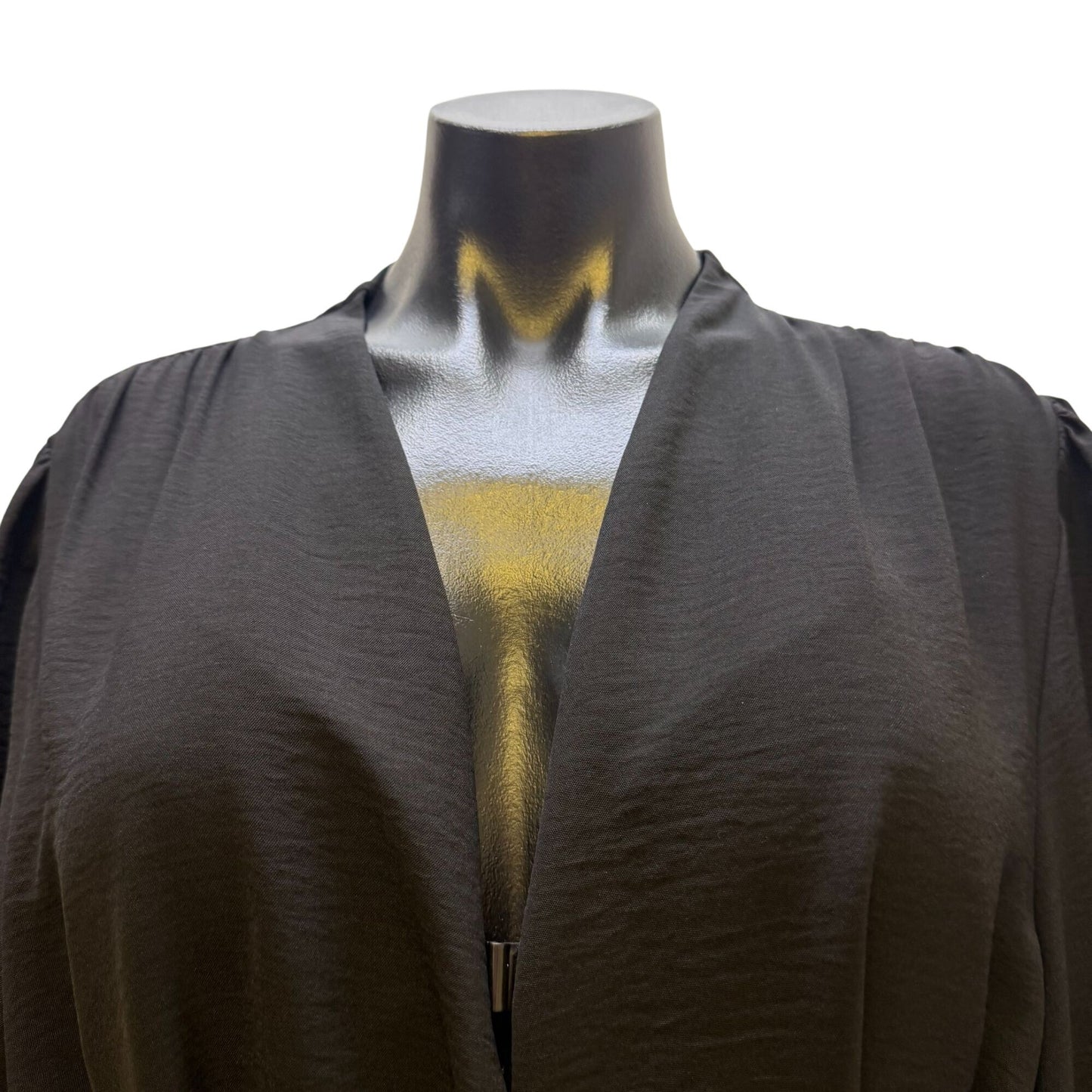 NWT Calvin Klein Black Belted Blouse With Textured Fabric & Tortoise Ring XL