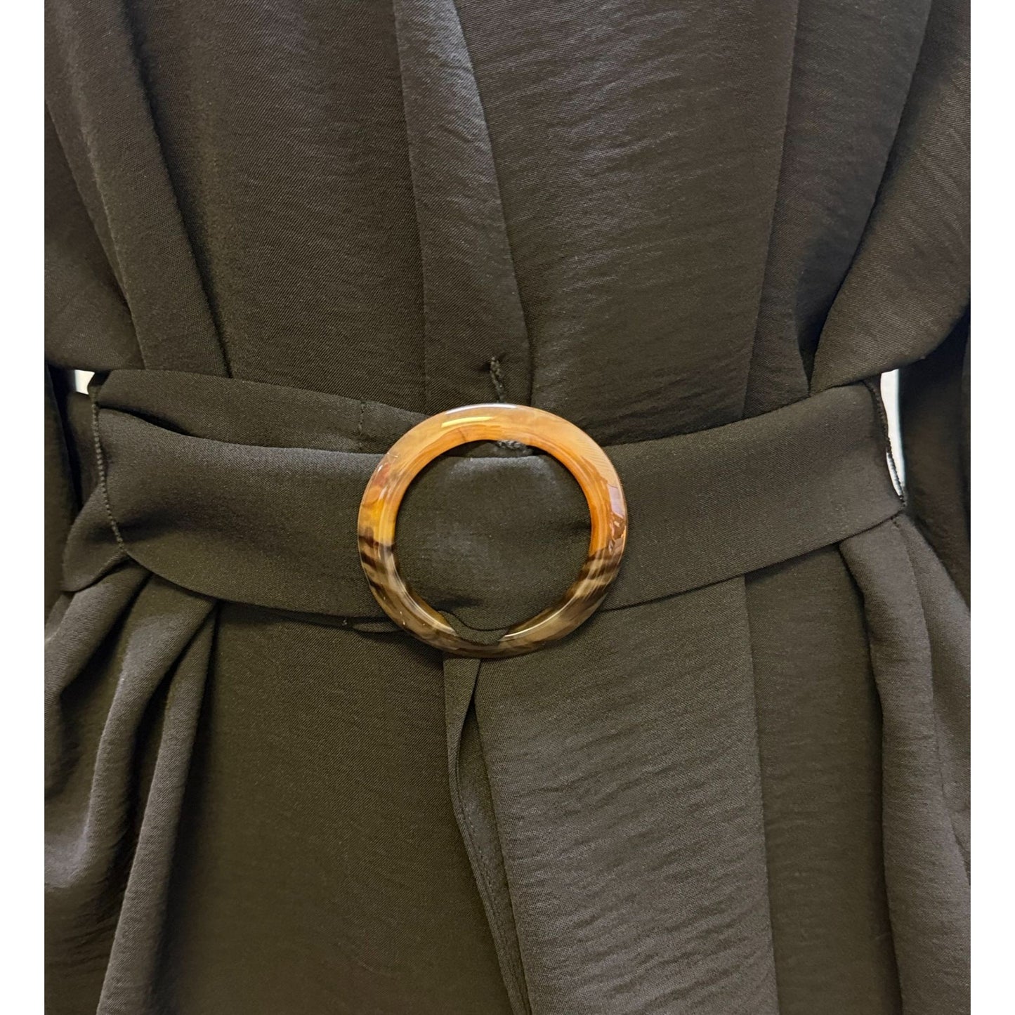 NWT Calvin Klein Black Belted Blouse With Textured Fabric & Tortoise Ring XL