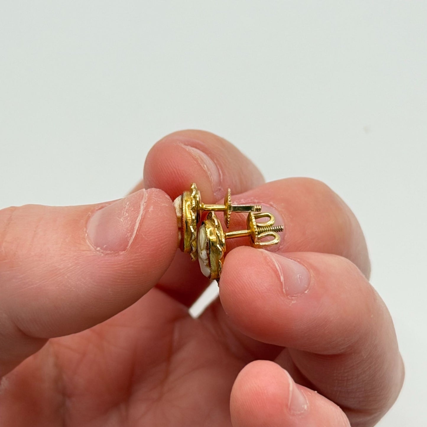 Victorian Vintage Cameo Earrings 10K Gold Screw Back Oval Design