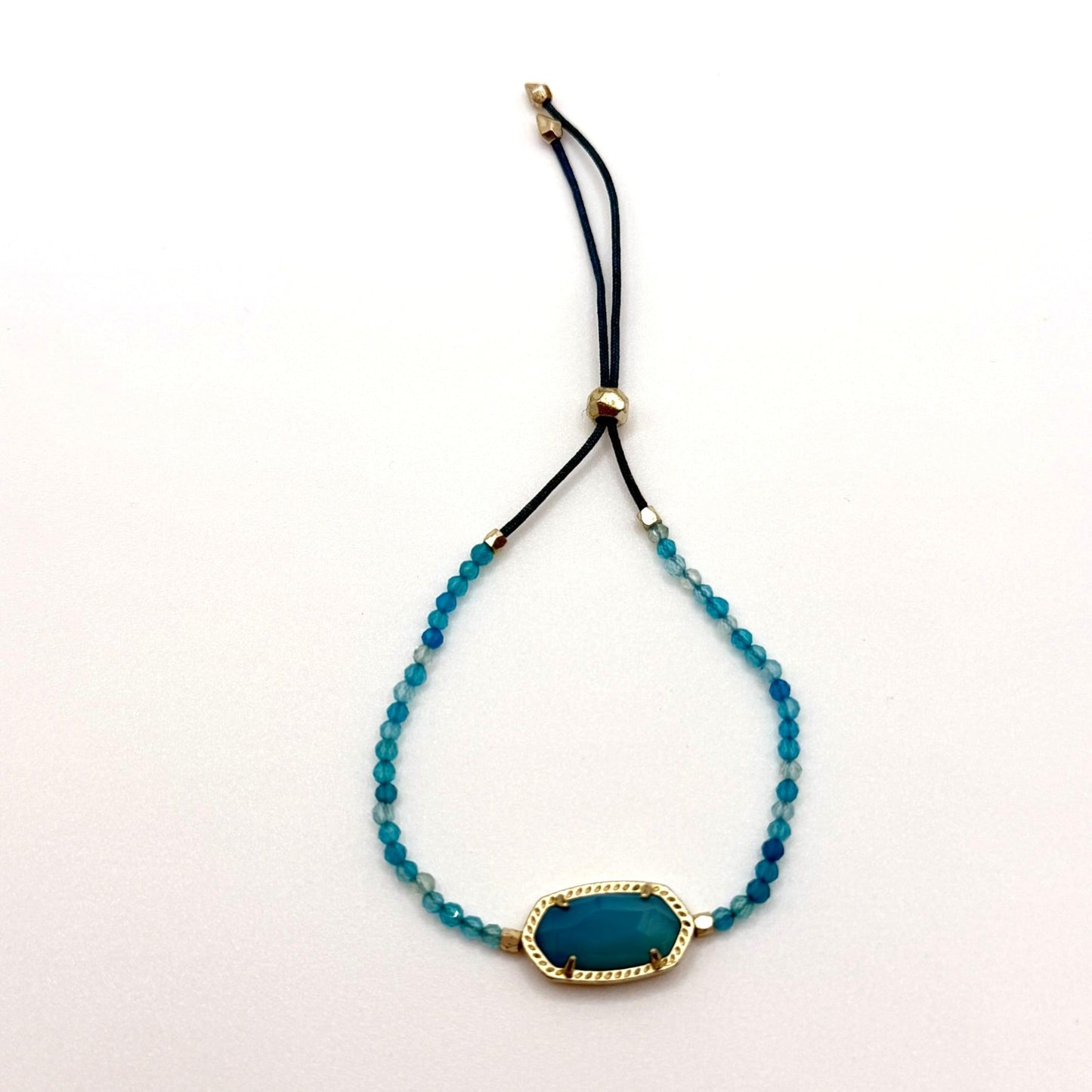 Kendra Scott Blue Beaded Adjustable Bracelet With Gold Oval Stone Accent