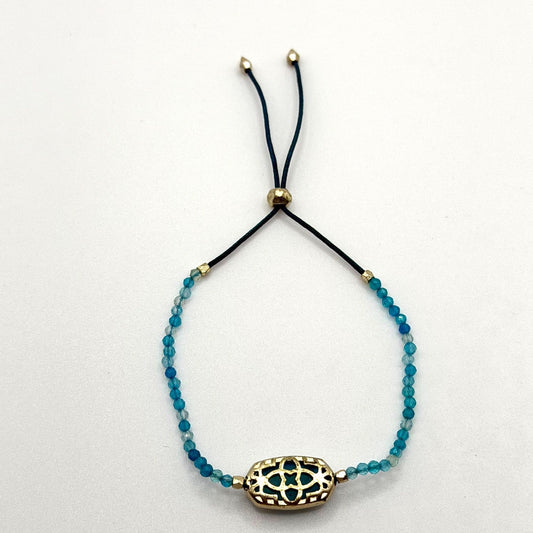 Kendra Scott Blue Beaded Adjustable Bracelet With Gold Oval Stone Accent