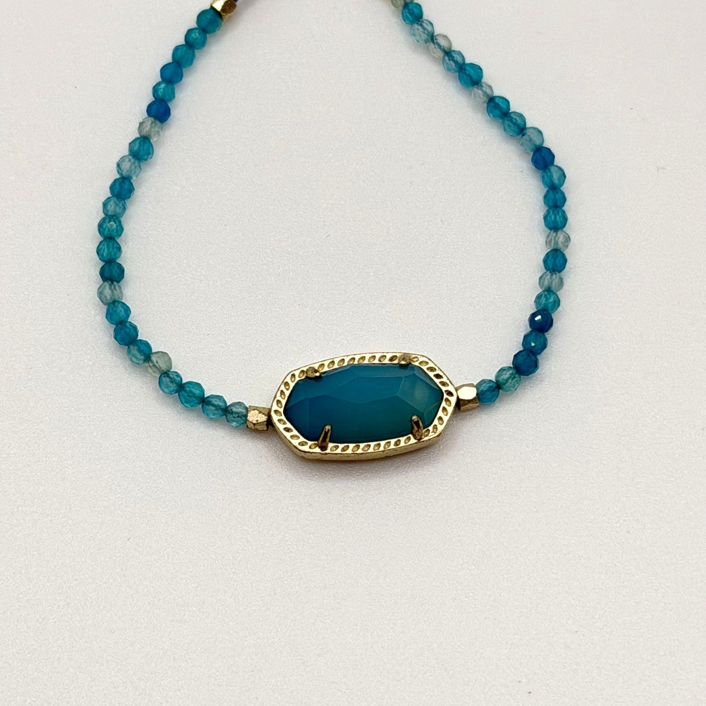 Kendra Scott Blue Beaded Adjustable Bracelet With Gold Oval Stone Accent