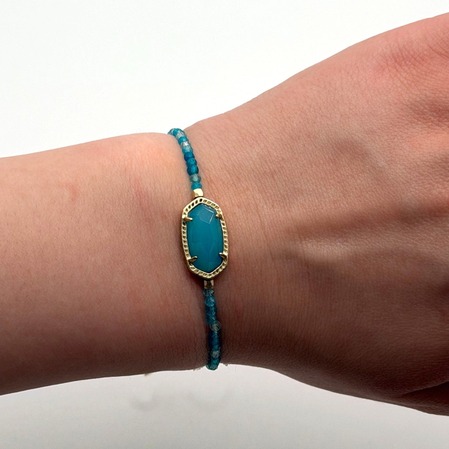 Kendra Scott Blue Beaded Adjustable Bracelet With Gold Oval Stone Accent