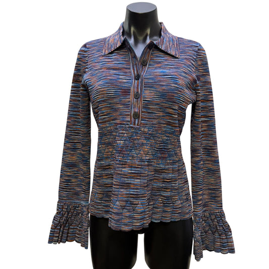 Jonathan Simkhai Multicolor Long Sleeve Smocked Blouse L