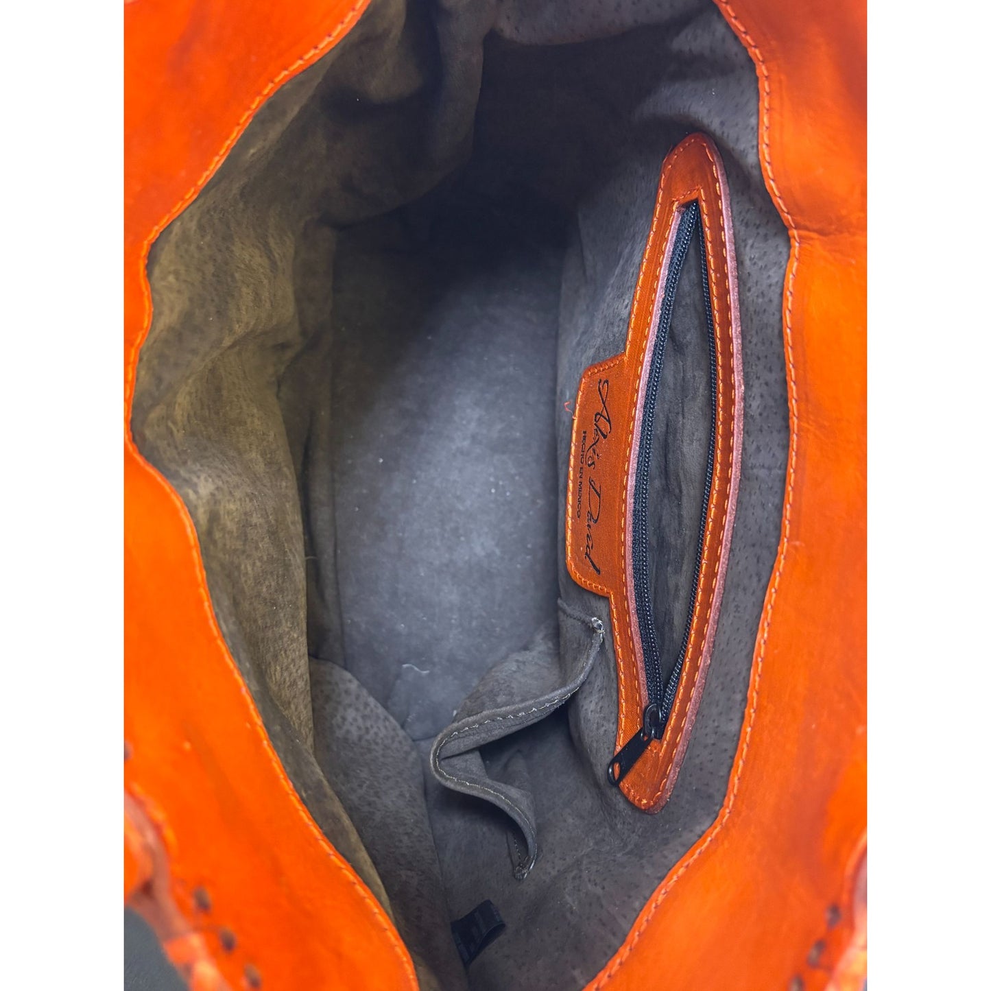 Alexis David Handcrafted Embossed Leather Shoulder Bag With Floral Design Orange