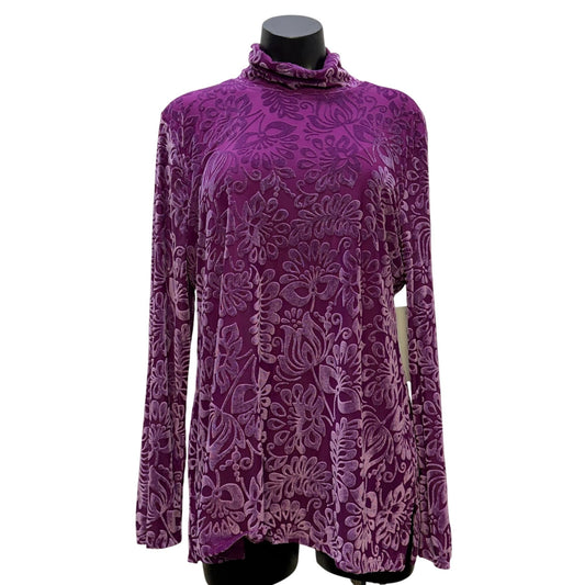 Soft Surroundings Purple Floral Burnout Velvet Blouse  L