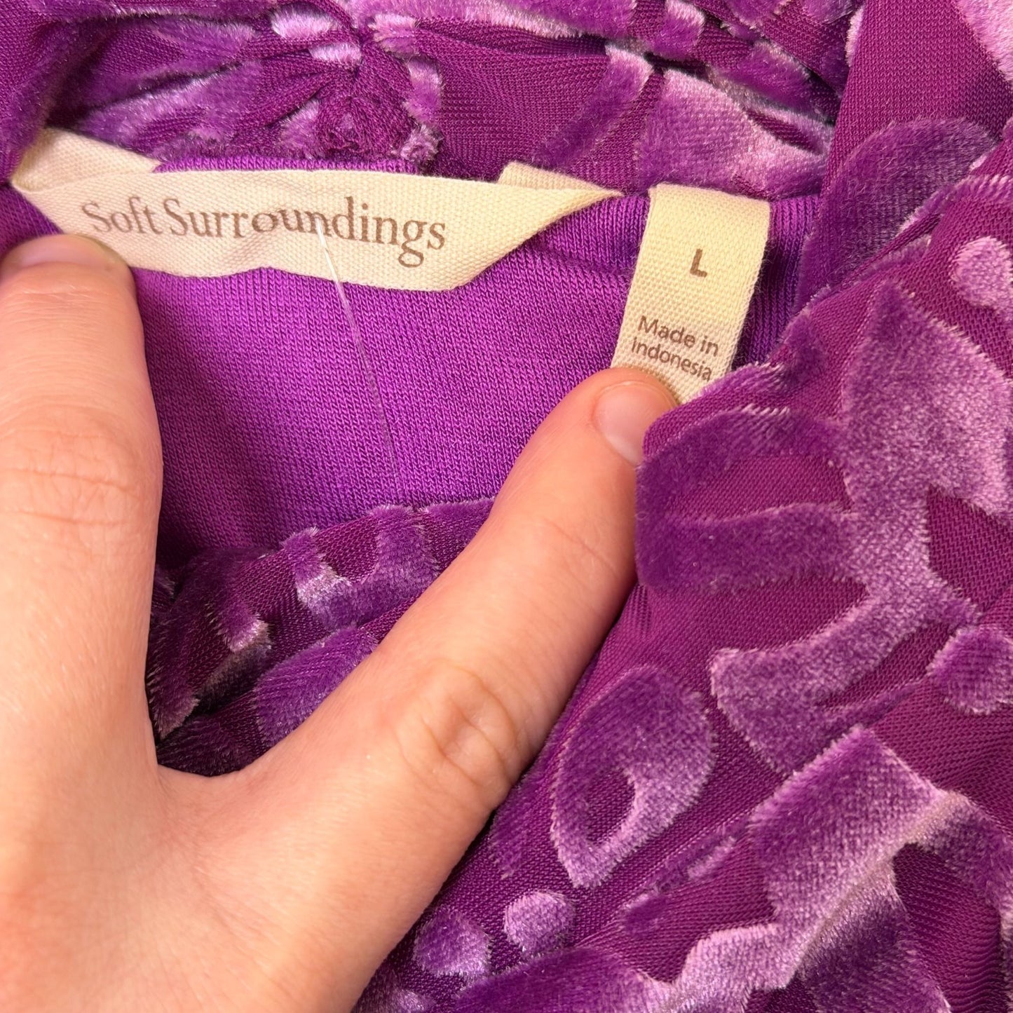 Soft Surroundings Purple Floral Burnout Velvet Blouse  L