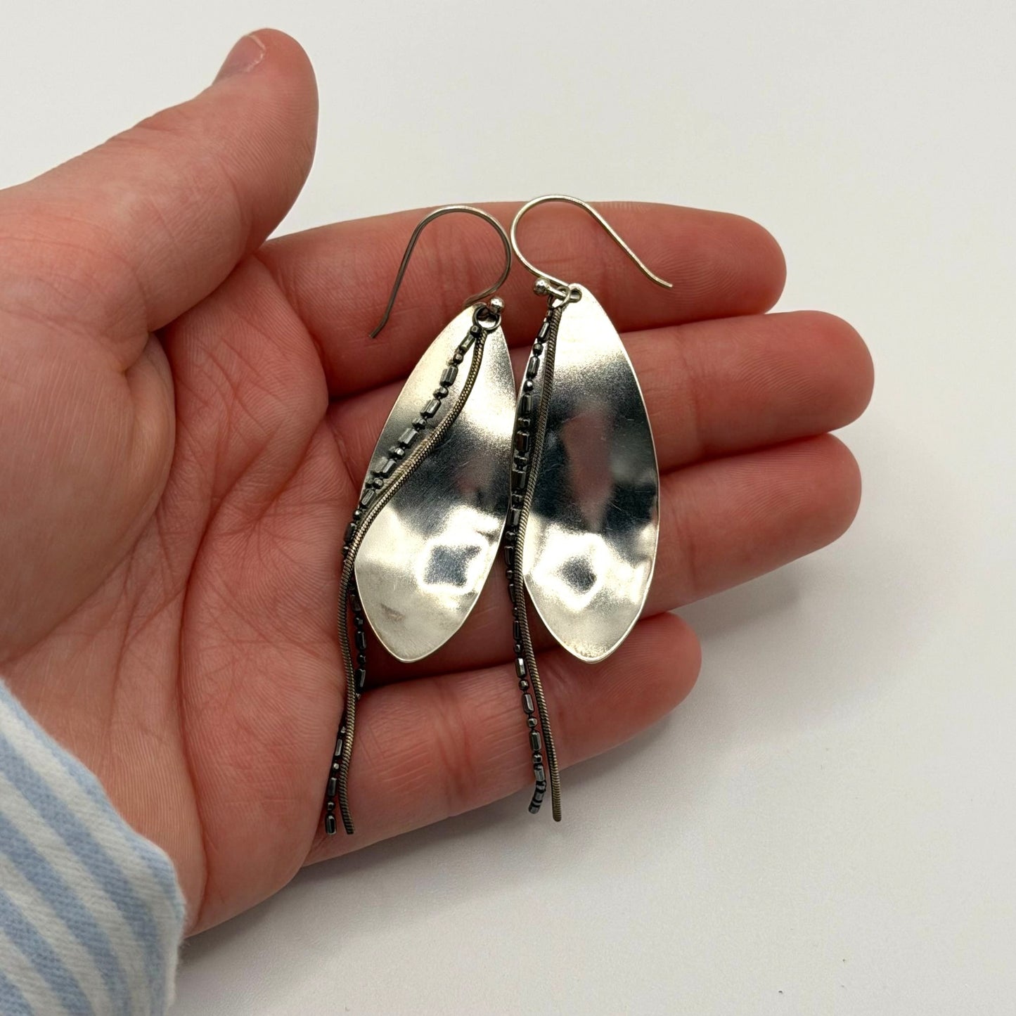 925 Sterling Silver Silpada Dangle Earrings With Bead & Chain Accents