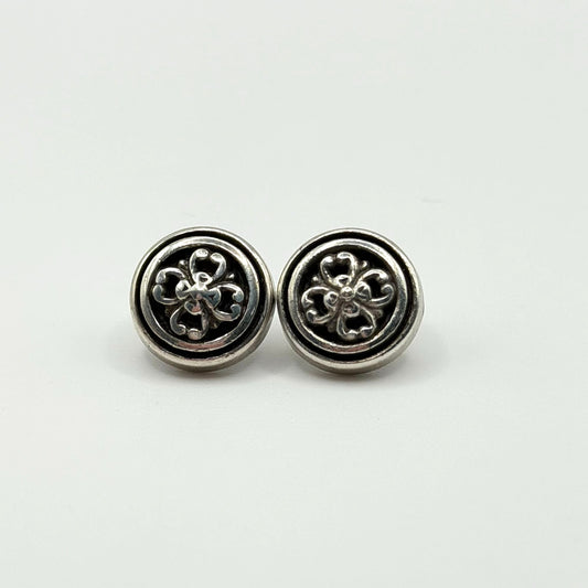 Vintage Brighton Silver Floral Engraved Stud Earrings