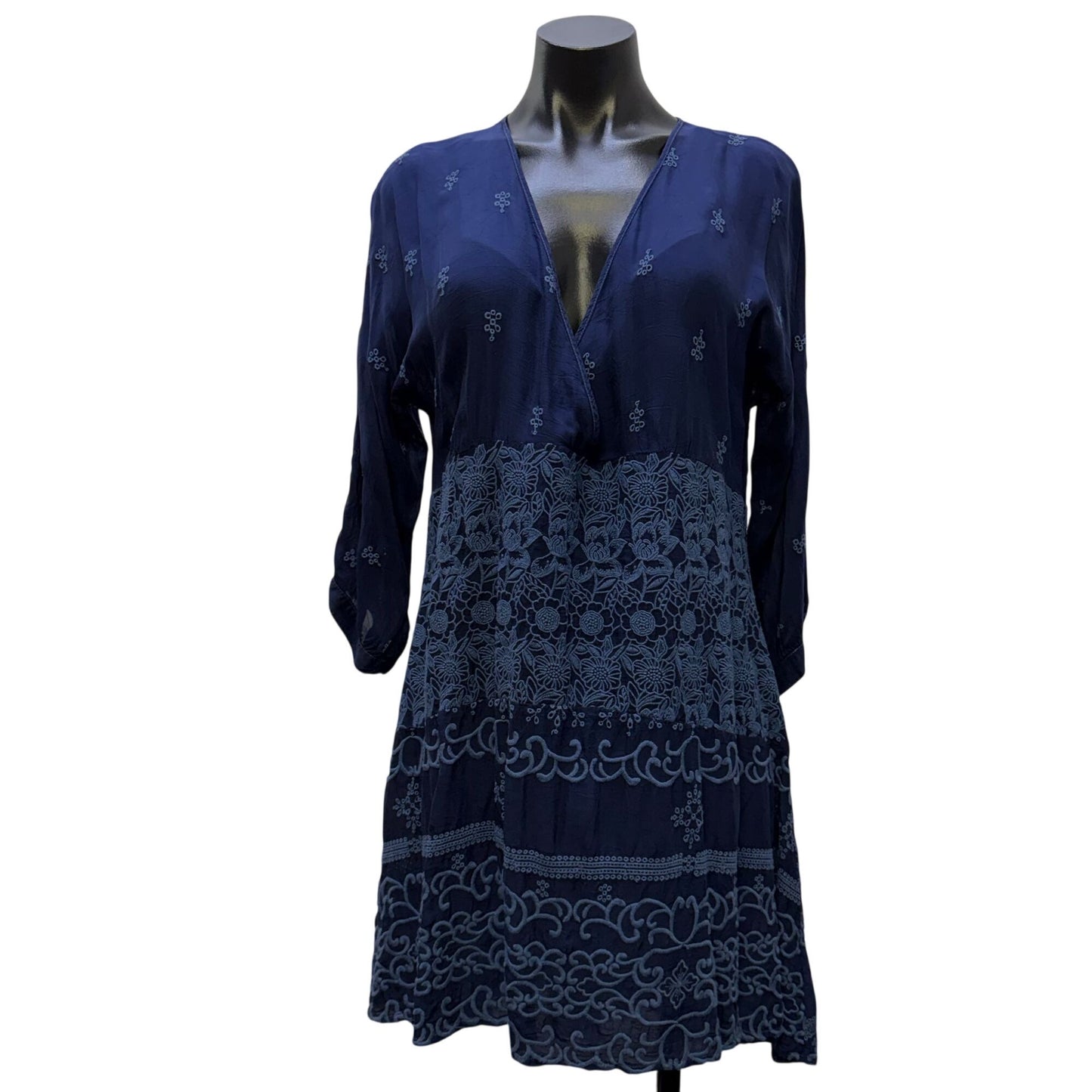 Johnny Was Navy Embroidered Tunic Dress S