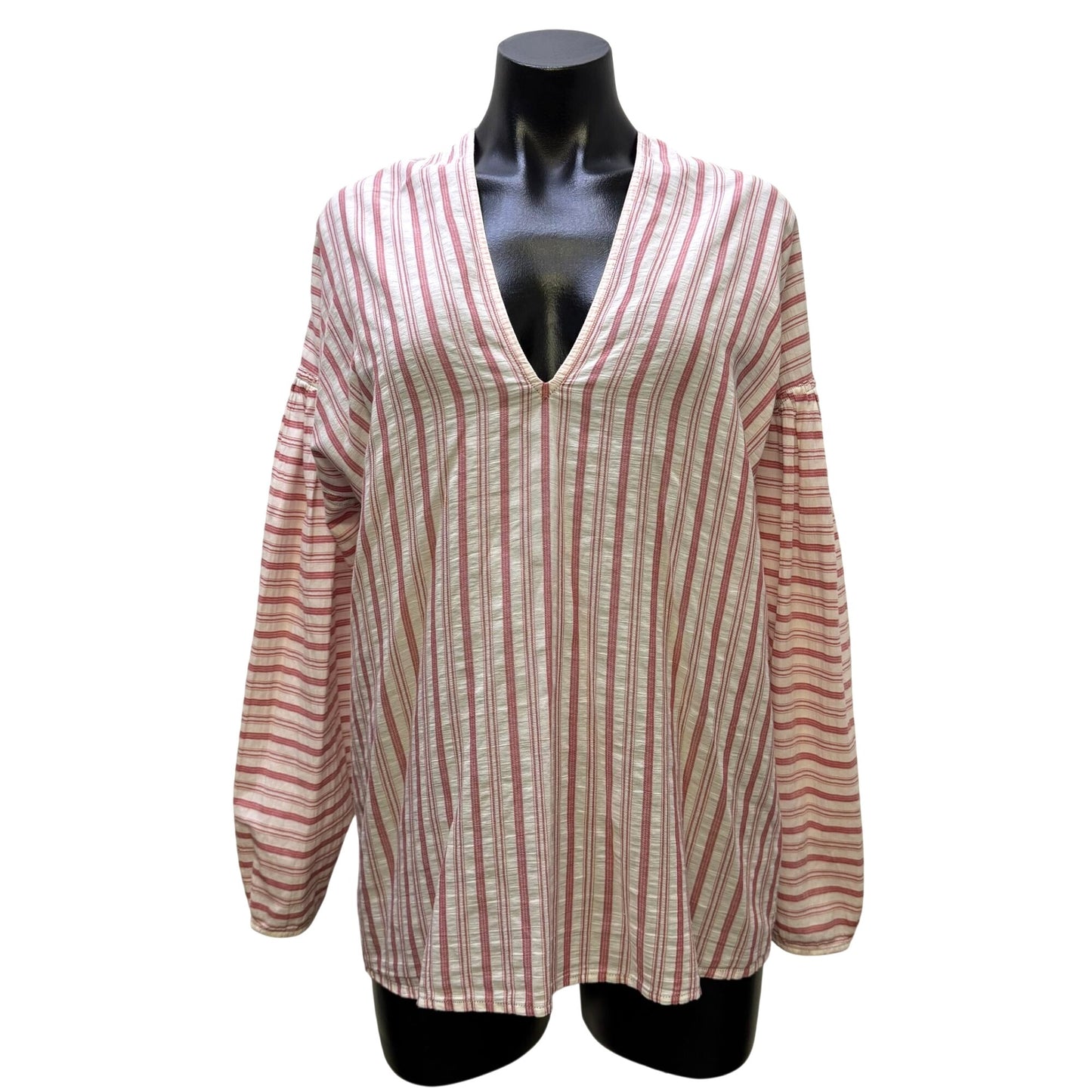 NWT Vince Red & White Striped Long Sleeve Cotton Blouse Size M