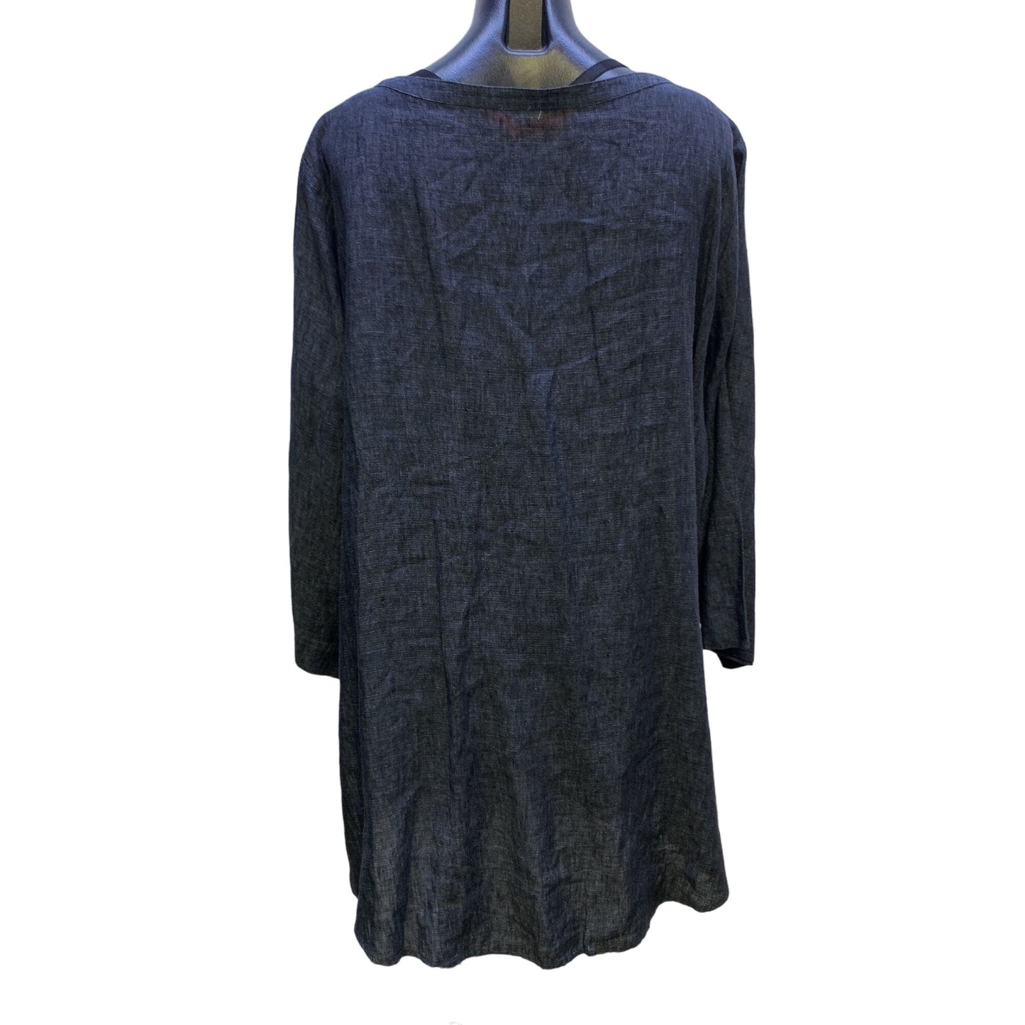 Eileen Fisher Womens Navy Linen Button-Front Tunic Top With Chest Pockets Size 2XL