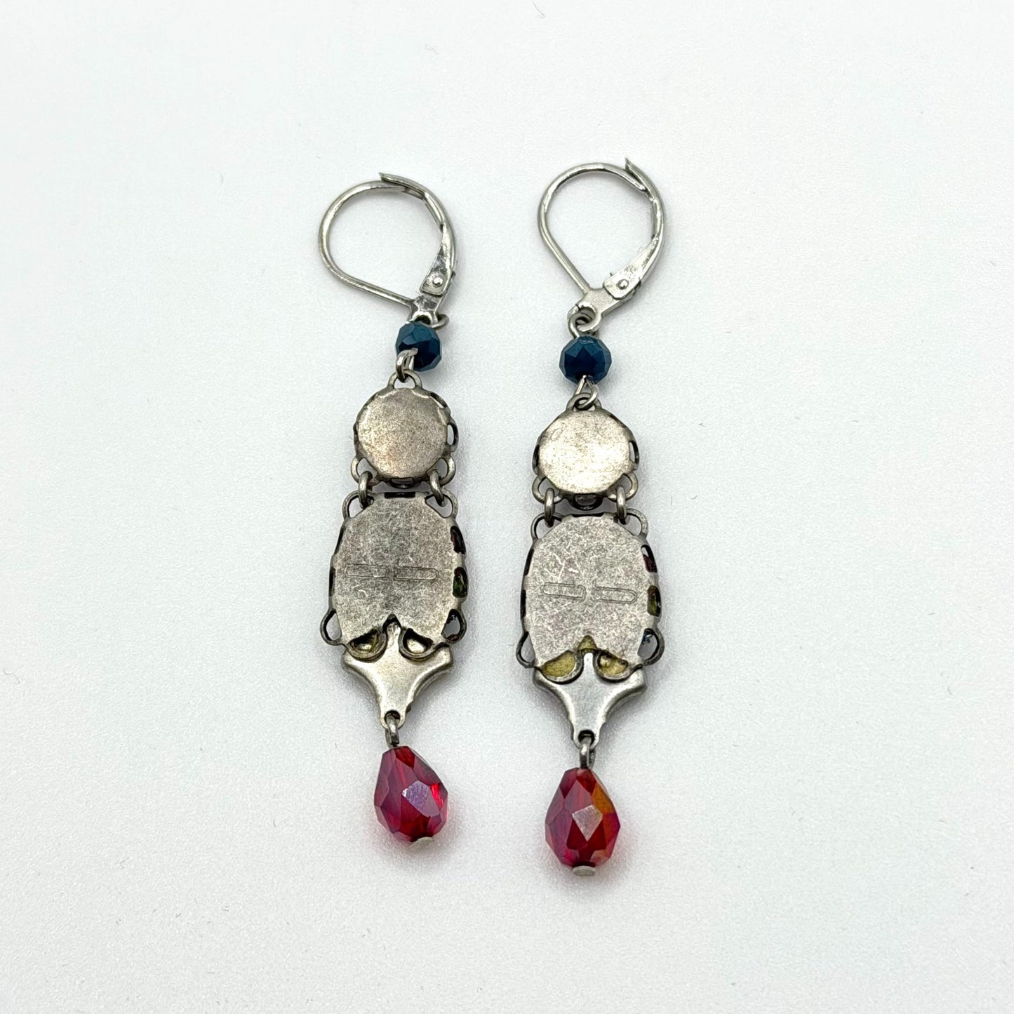 Ayla Bar Multi-Color Crystal Dangle Earrings Red Silver-Tone