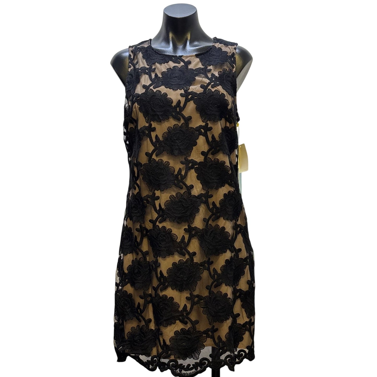 NWT Cece Black & Tan Lace Overlay Sleeveless Shift Dress Size 8