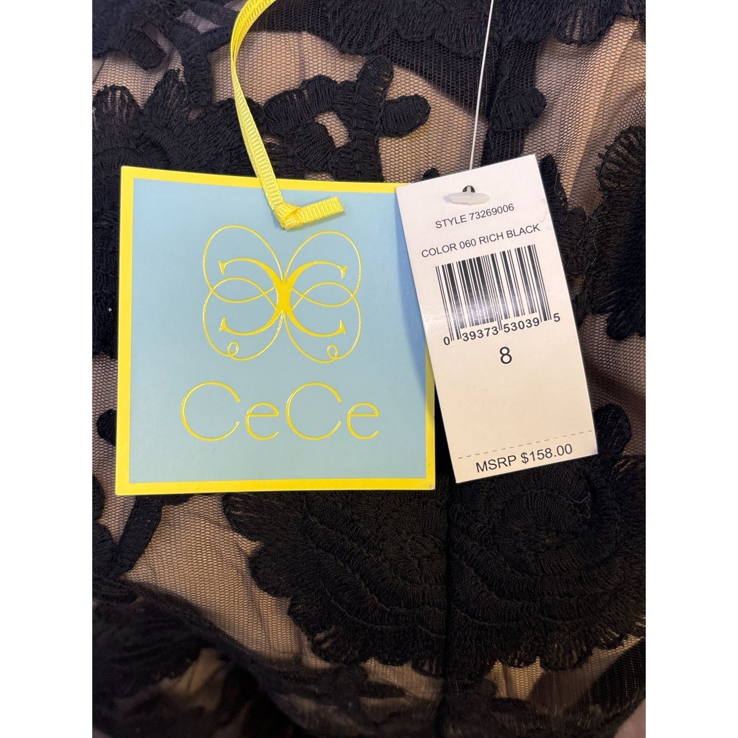 NWT Cece Black & Tan Lace Overlay Sleeveless Shift Dress Size 8