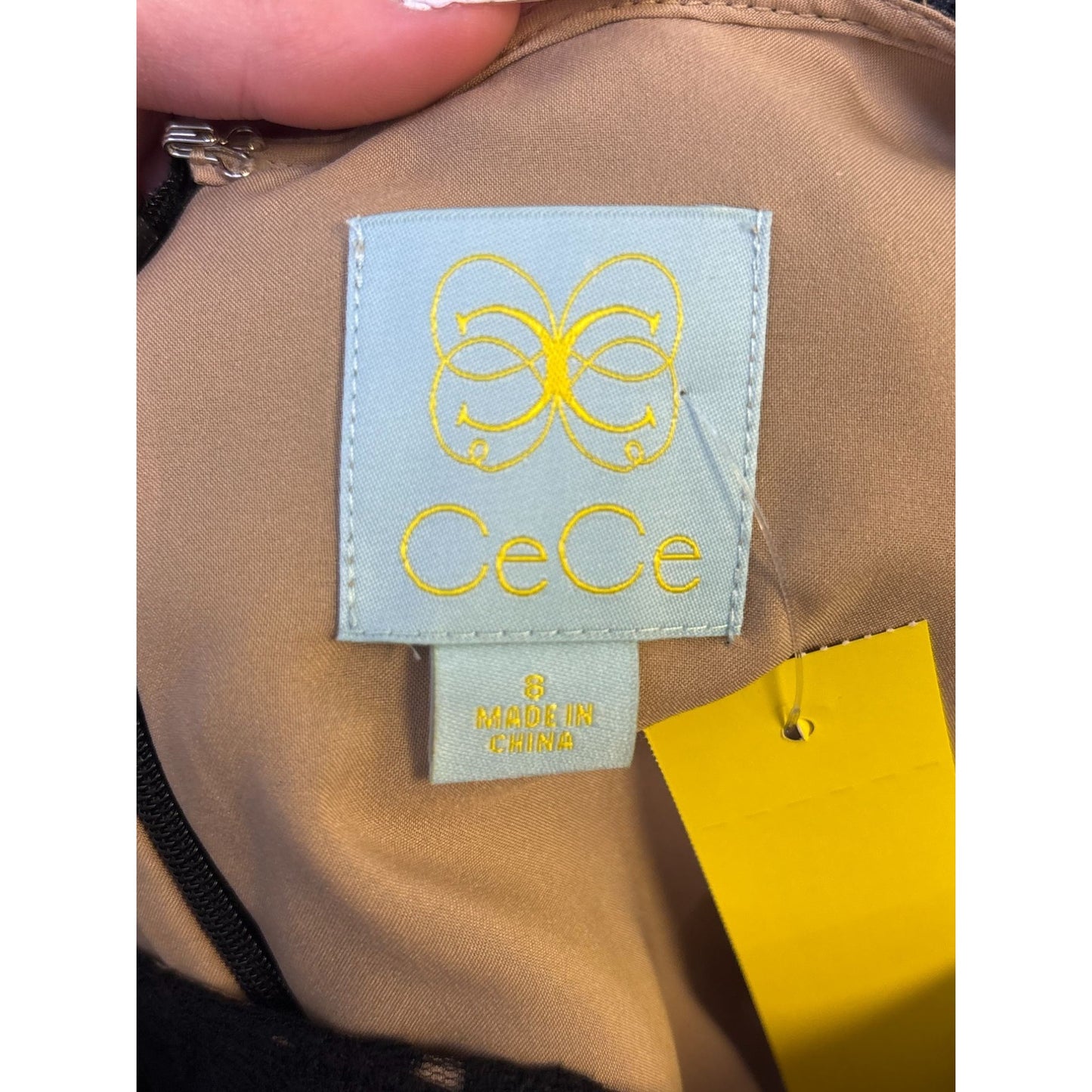 NWT Cece Black & Tan Lace Overlay Sleeveless Shift Dress Size 8