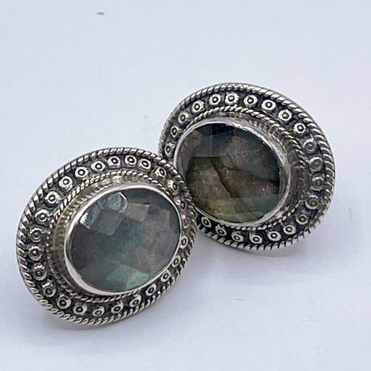 Nicky Butler Vintage 925 Sterling Silver Oval Faceted Moonstone Pierced Earrings Signed