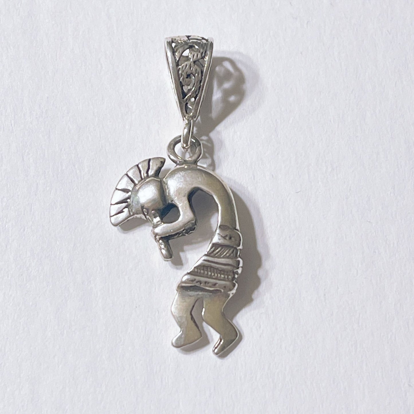 Sterling Silver Kokopelli Pendant With Intricate Tribal Design