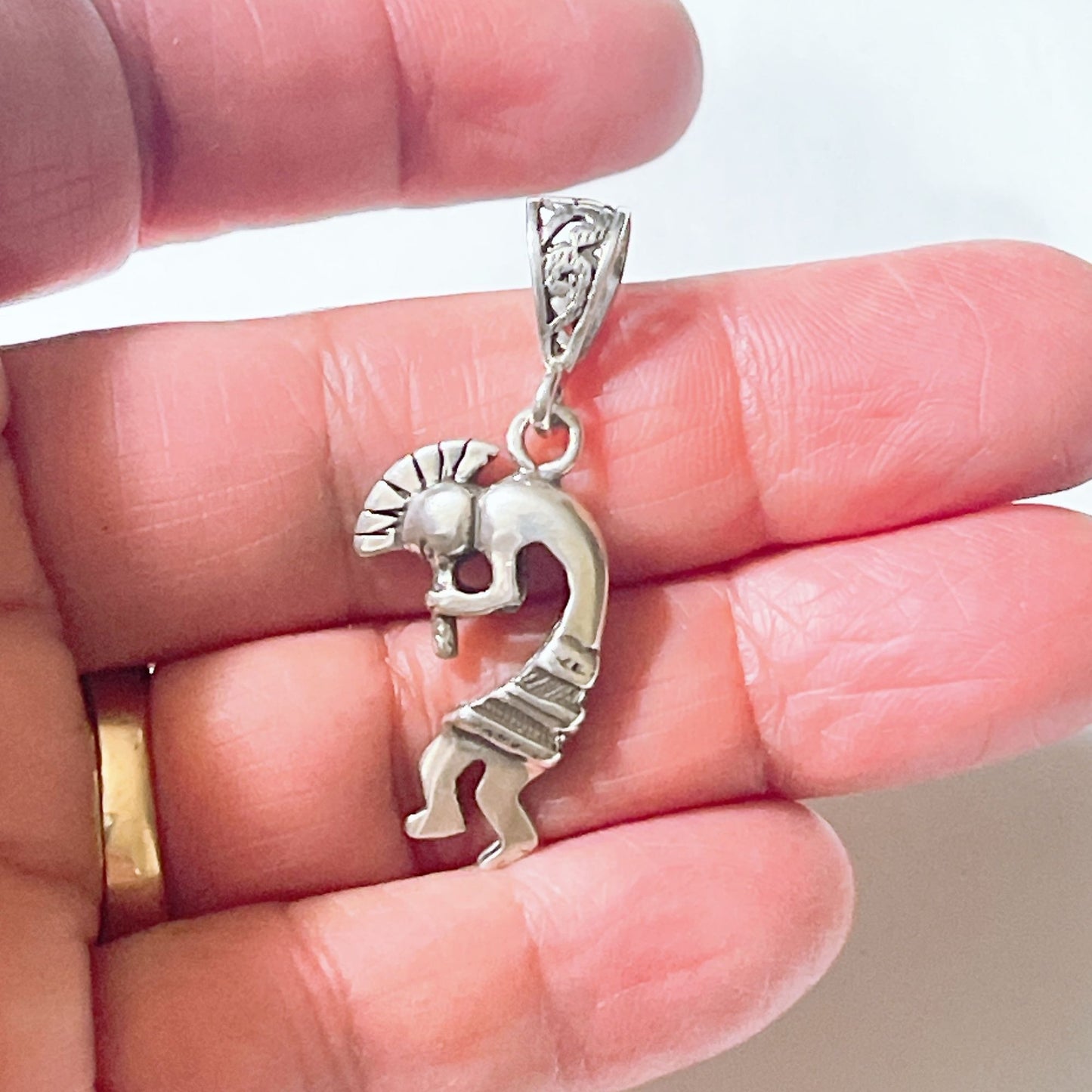 Sterling Silver Kokopelli Pendant With Intricate Tribal Design