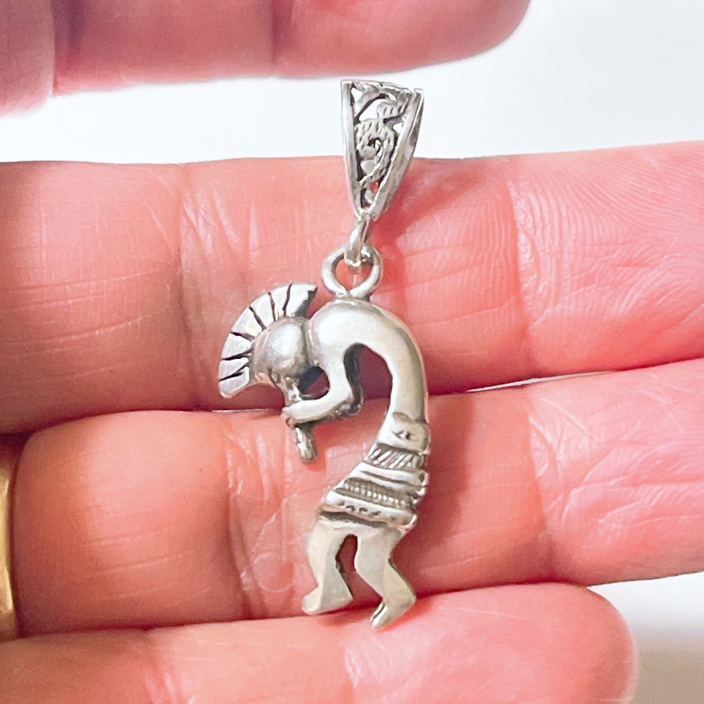 Sterling Silver Kokopelli Pendant With Intricate Tribal Design