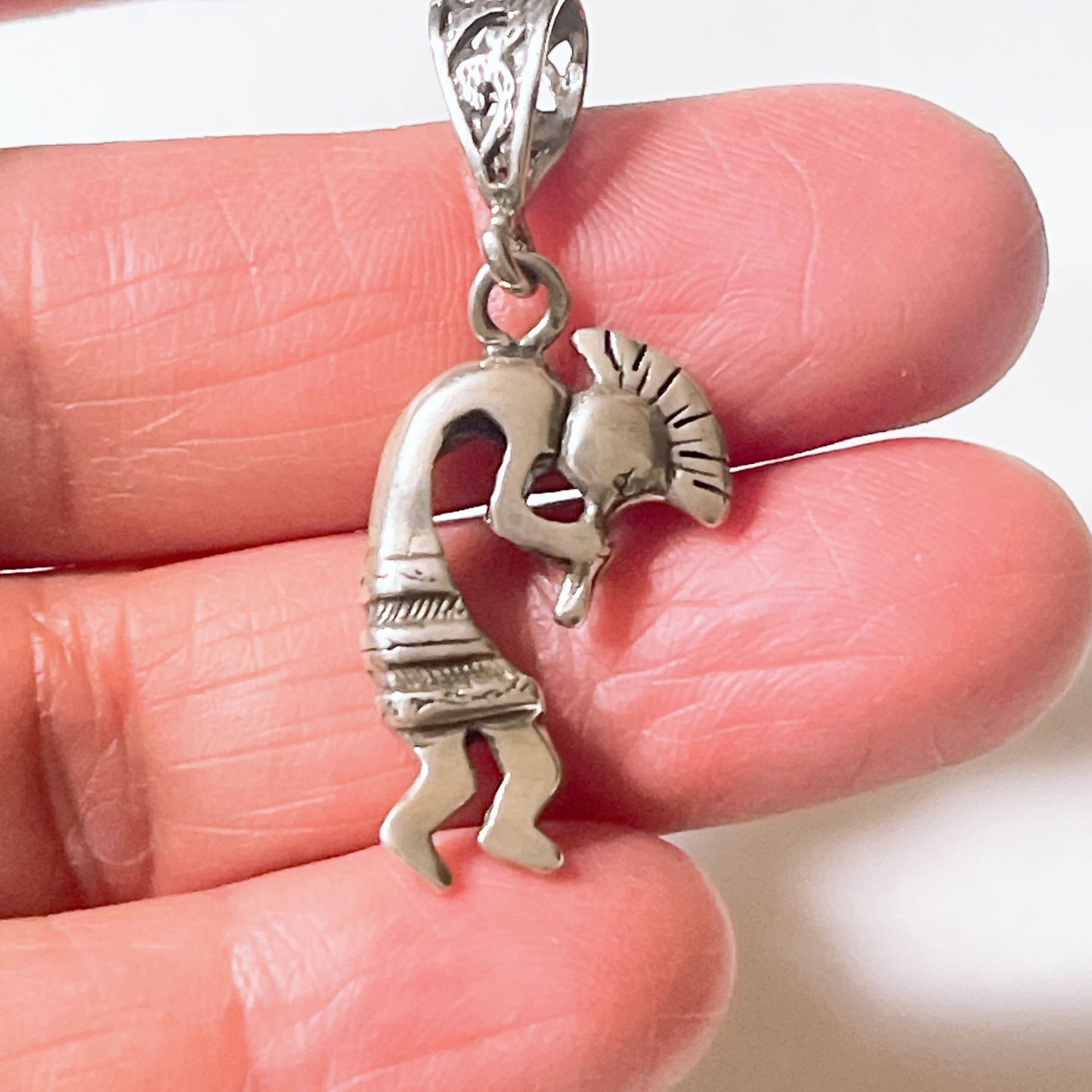 Sterling Silver Kokopelli Pendant With Intricate Tribal Design