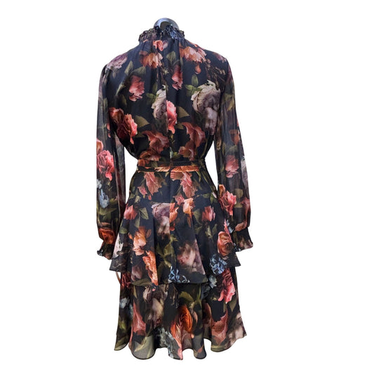 Alex Marie Black Rose Floral Print Dress Size 8