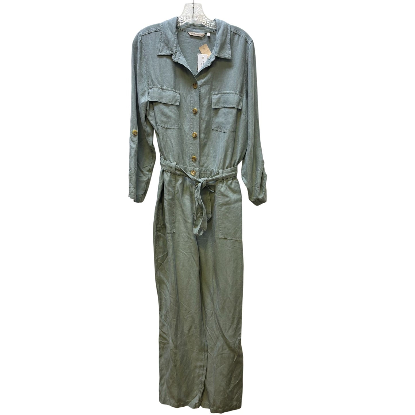 NWT Soft Surroundings Green Button-Up Belted Jumpsuit  14P