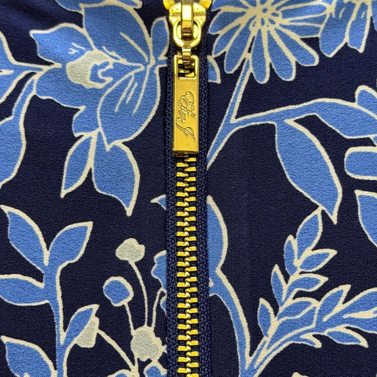 NWT Eliza J Blue Floral Print Dress With Gold Size 8