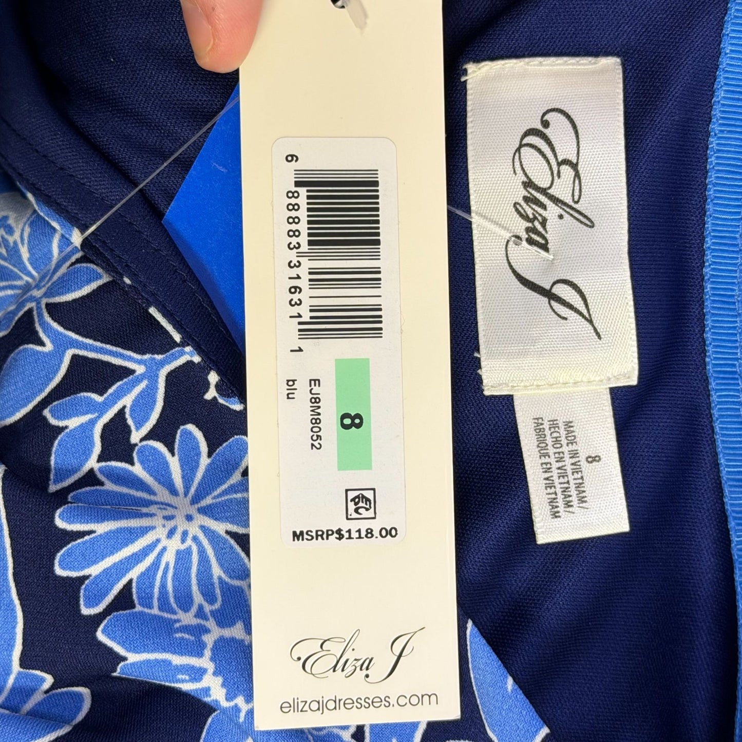 NWT Eliza J Blue Floral Print Dress With Gold Size 8