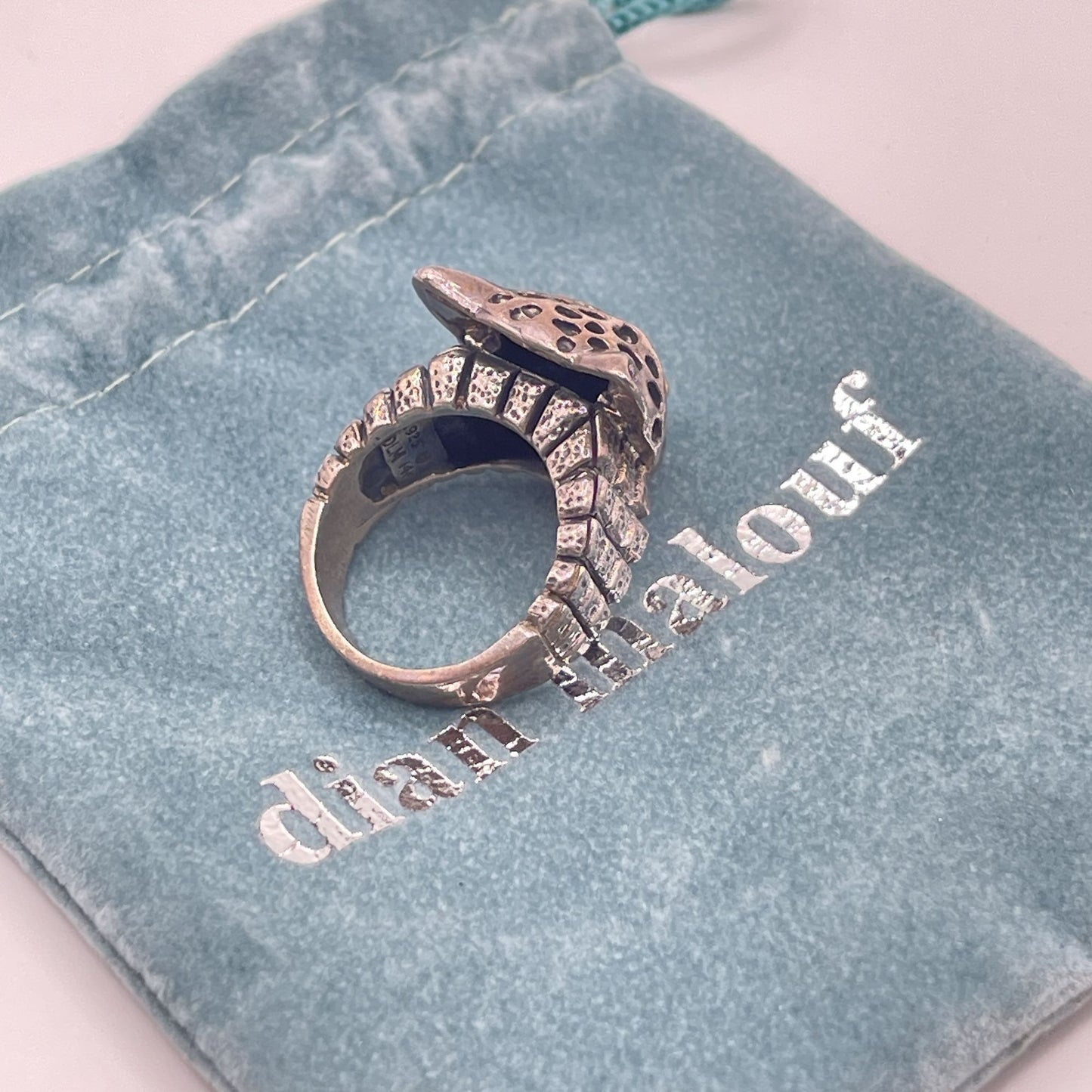 Dian Malouf Sterling Silver & 14K Gold Leopard Head Ring Textured Band