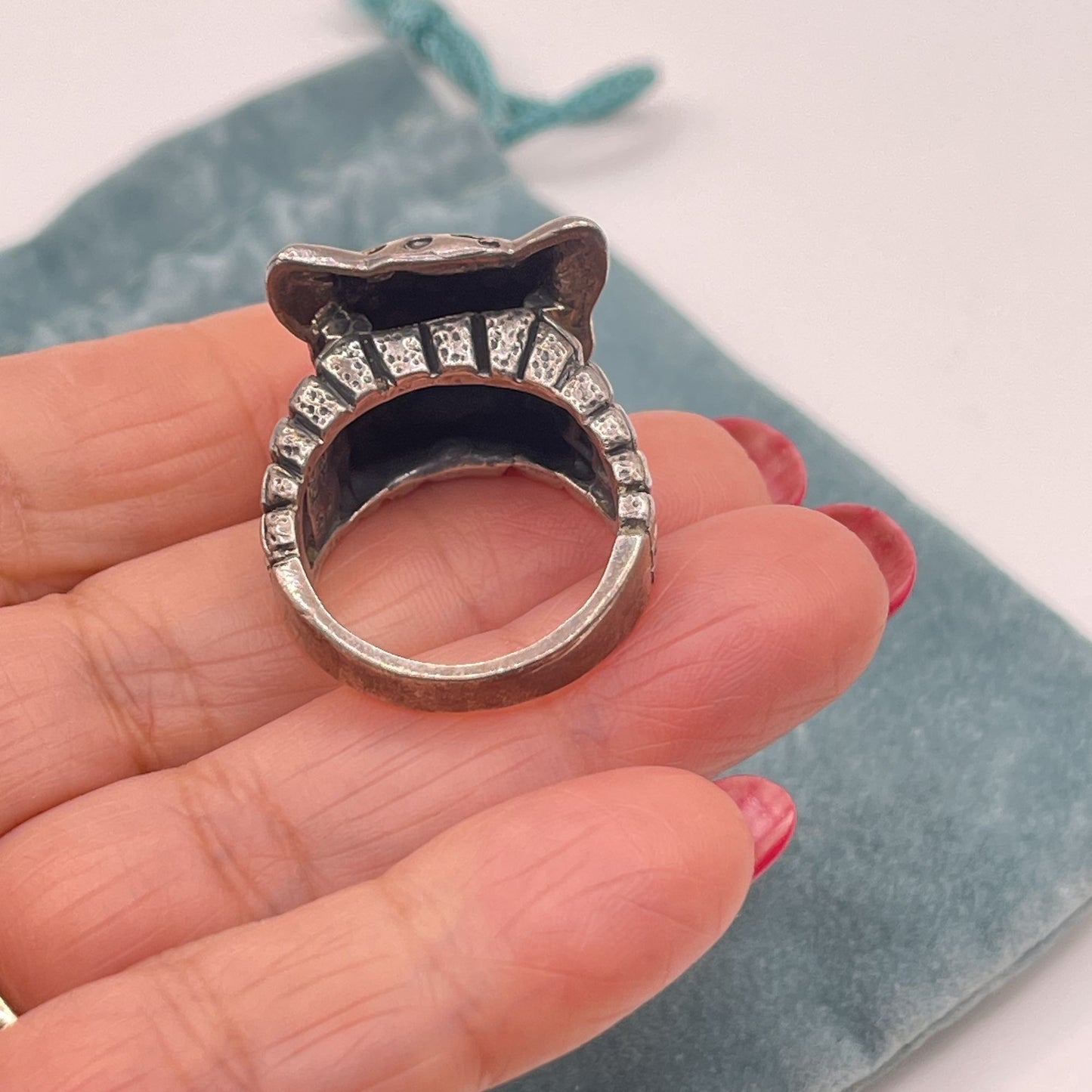 Dian Malouf Sterling Silver & 14K Gold Leopard Head Ring Textured Band