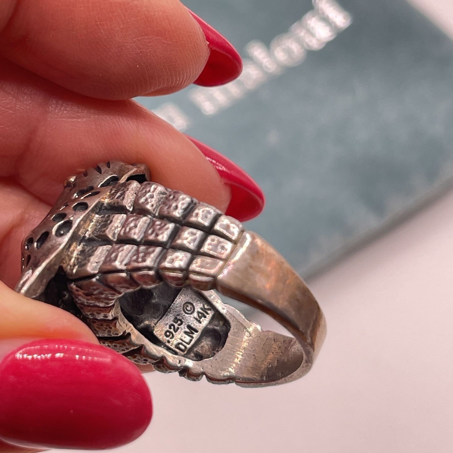 Dian Malouf Sterling Silver & 14K Gold Leopard Head Ring Textured Band