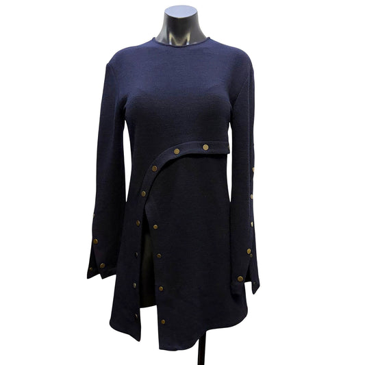 Derek Lam Navy Long Sleeve Blouse With Gold Buttons 4