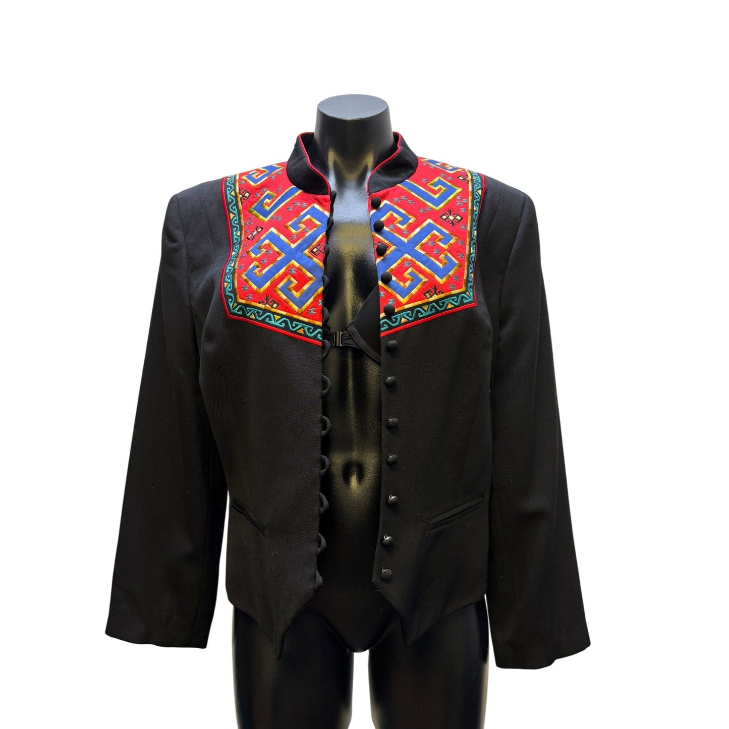 Hairston Roberson Rodeo Jacket Black Embroidered Front Button Size 12