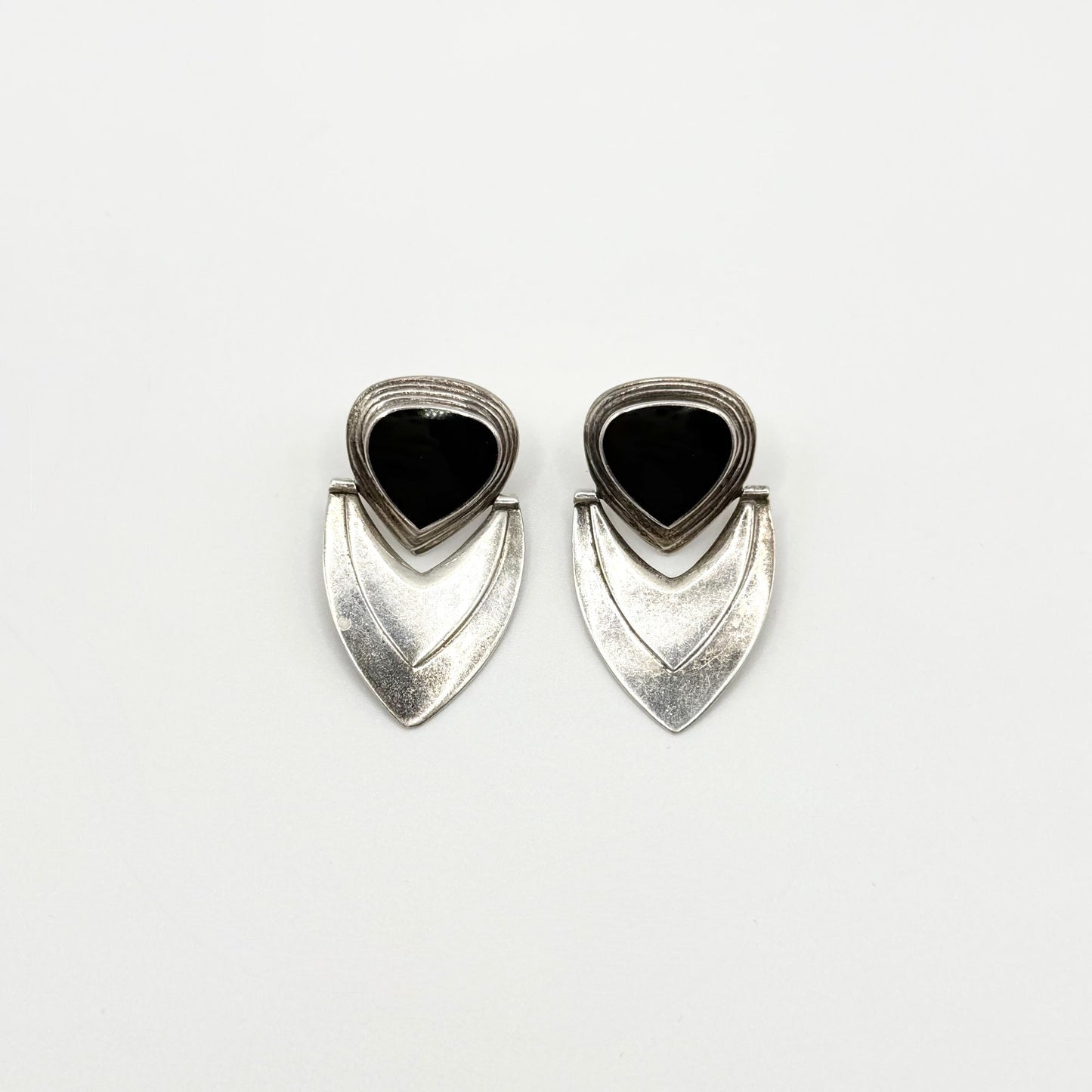 Black Onyx Gemstone & Sterling Silver Door Knocker Dangle Drop Earrings