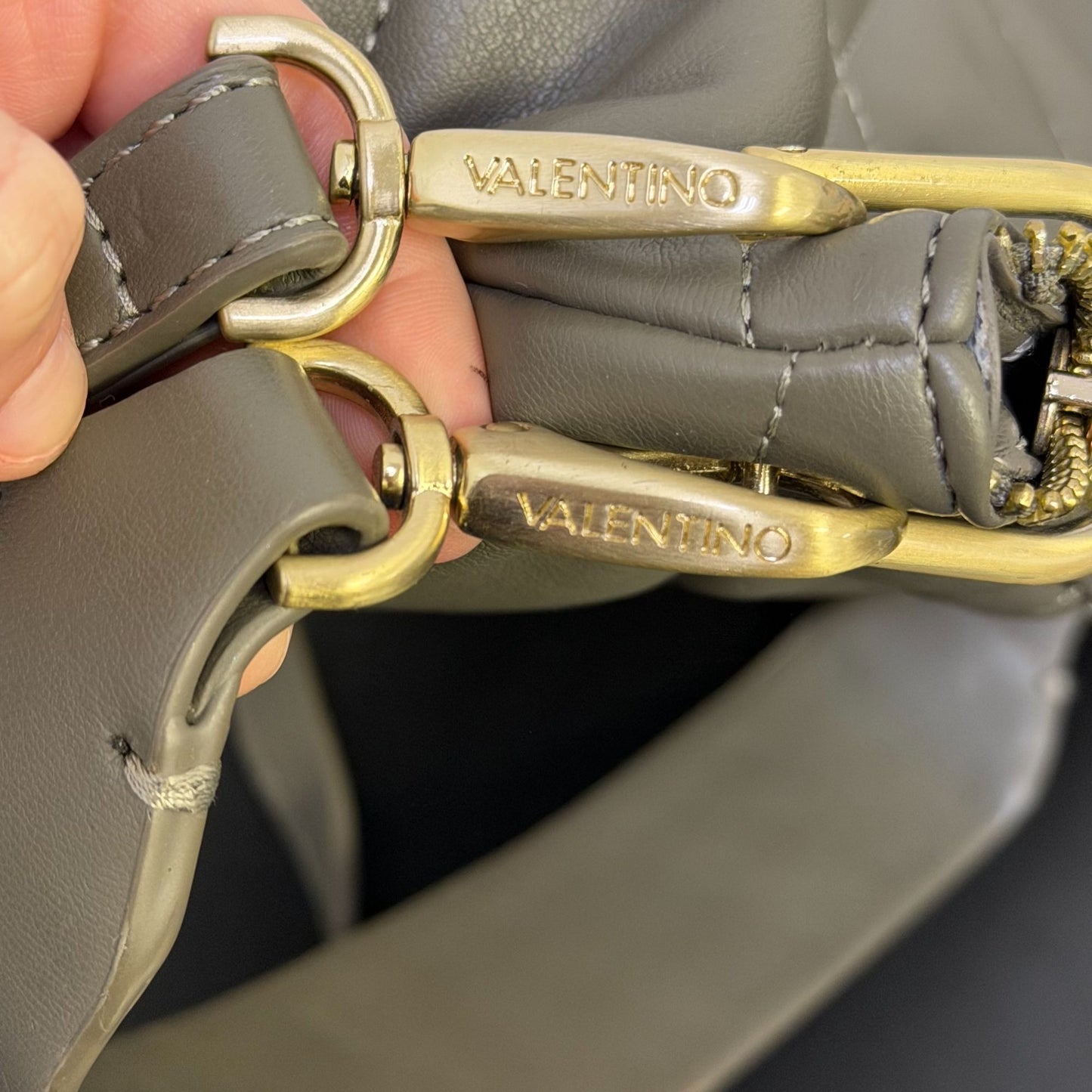 Valentino Vegan Leather Crossbody Bag In Grey With Gold Hardware