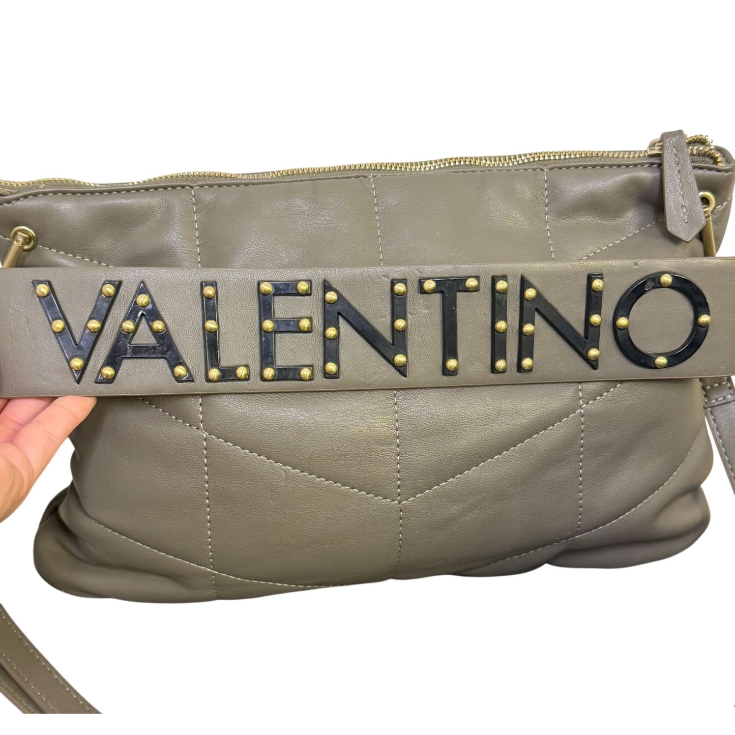 Valentino Vegan Leather Crossbody Bag In Grey With Gold Hardware